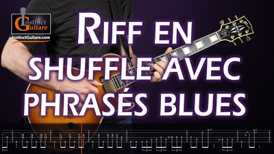 Riff en shuffle avec phrasés blues en Mi majeur